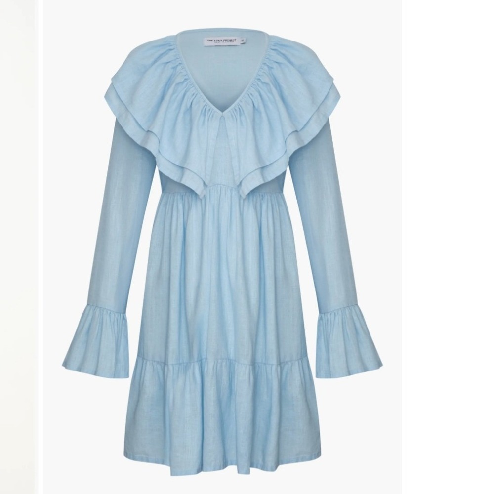 The Lulo Project Wings of the West Blue Ruffle Tiered Cotton Mini Dress M NEW